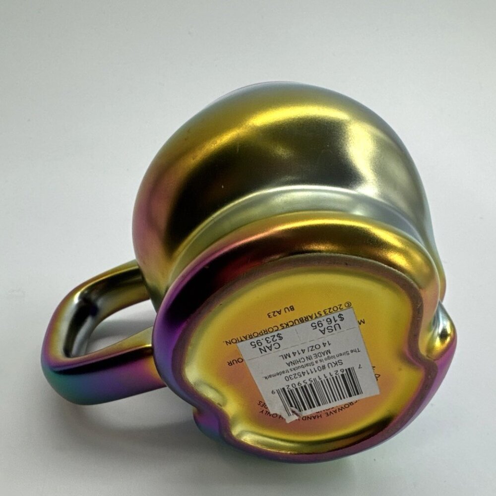 Starbucks Skull Mug Rainbow Oil Slick Iridescent Gothic Coffee 14 oz NOT USED - Picture 6 of 9